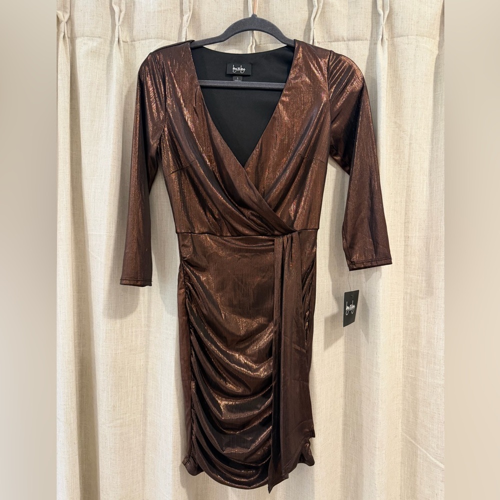 by & by Metallic Bronze Wrap Midi Dress